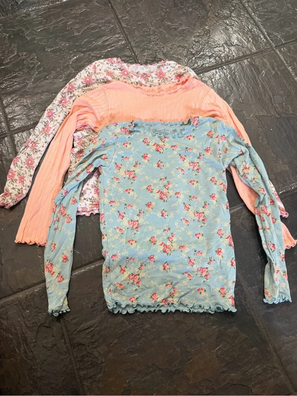 Girls 3-Piece Pajama Set Bundle Size 120 (Approx. 6-7 Y) Floral & Ribbed